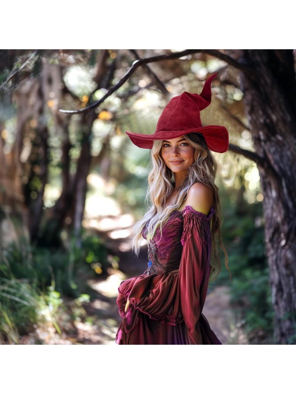 Women's Wine Halloween Wizard Witch Hats Cosplay Costume Accessory For Party - Picture 5 of 7